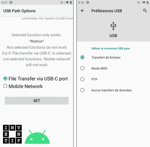 Inventif, Android, connexion USB - iodeSoft