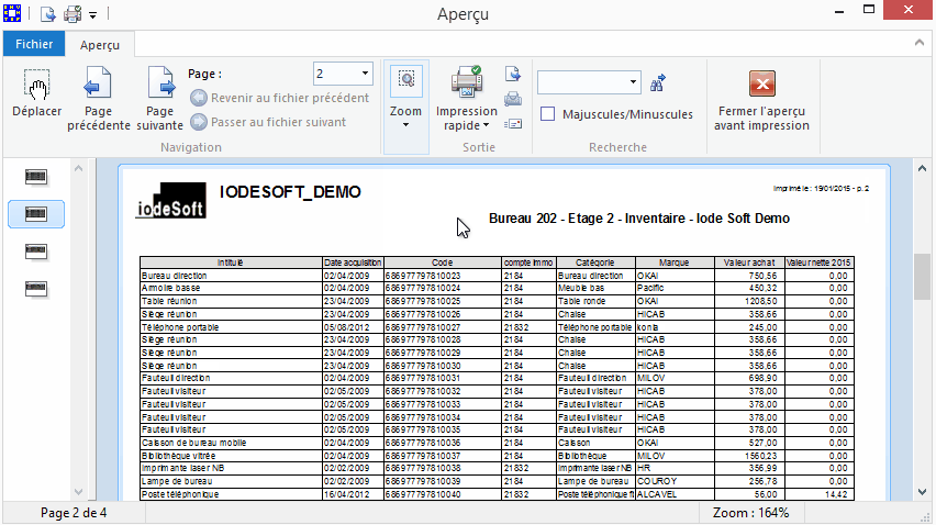 Impression de rapports - Listes de biens par lieux - Inventif - iodeSoft