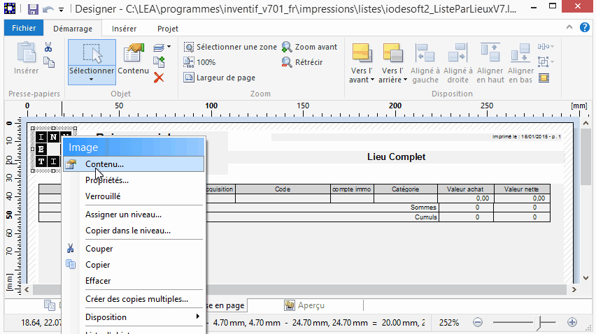 Modèles d'impression pour les rapports - Personnalisation - Inventif - iodeSoft