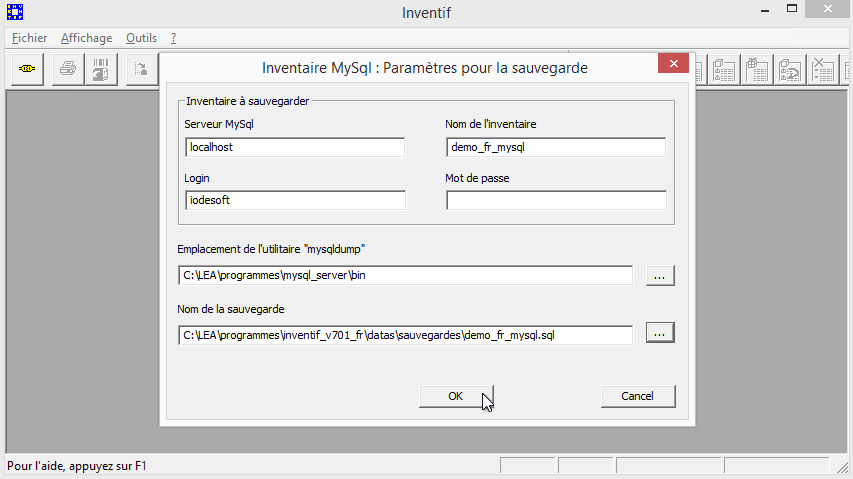Sauvegarde d'un inventaire MySQL - Inventif - iodeSoft
