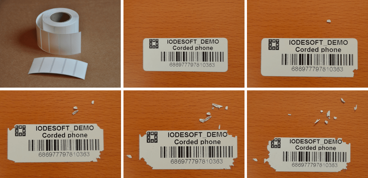 Etiquettes destructibles en rouleau pour imprimante à étiquettes